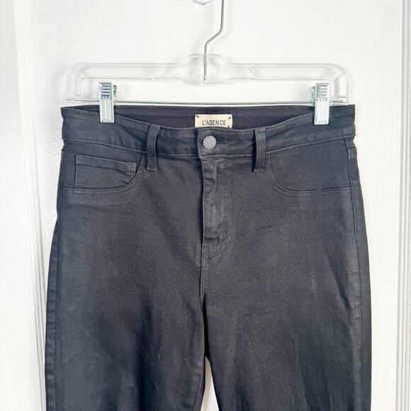 L’AGENCE Sabine Skinny High Waisted Coated Cropped Jeans Noir Ankle Zipper 28 - Picture 12 of 15